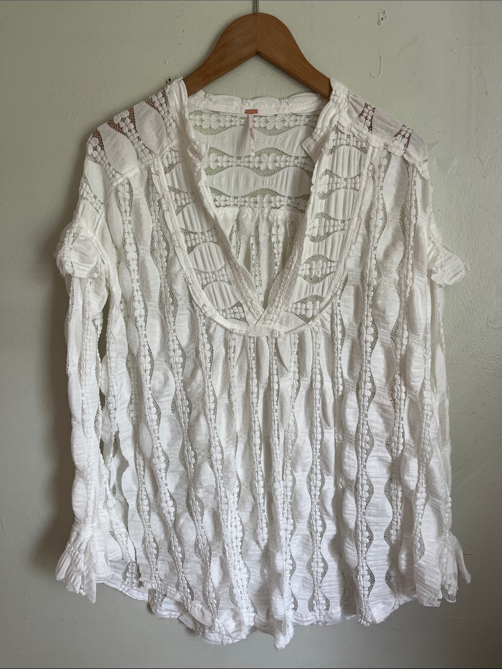 Free people extra small White Lace-Trim Peasant Blouse - Women Tops